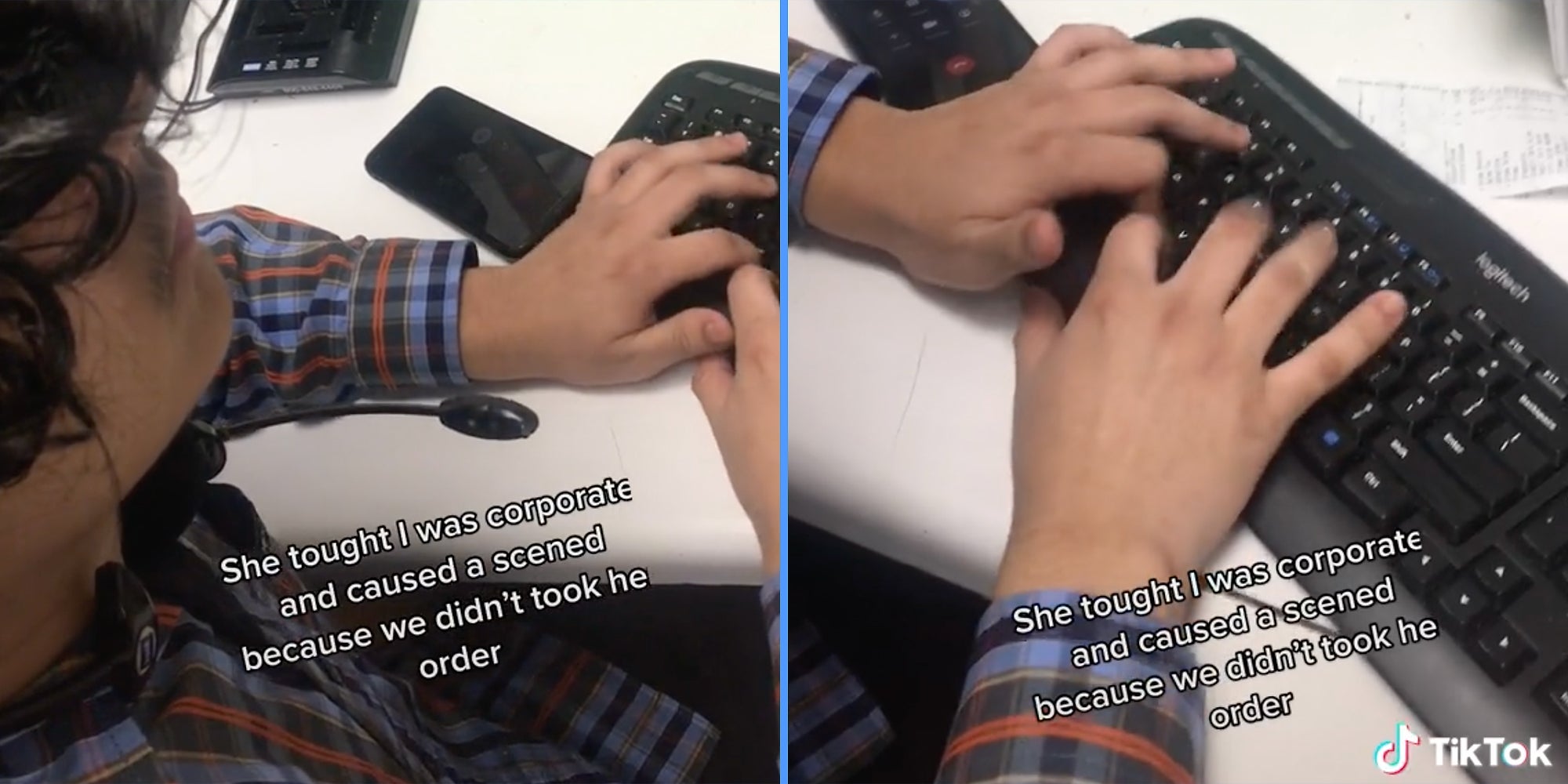 A man typing on a computer keyboard.