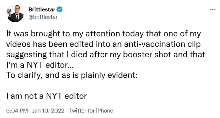 A comedian reacting to his video being used by anti-vaxxers for a conspiracy theory.