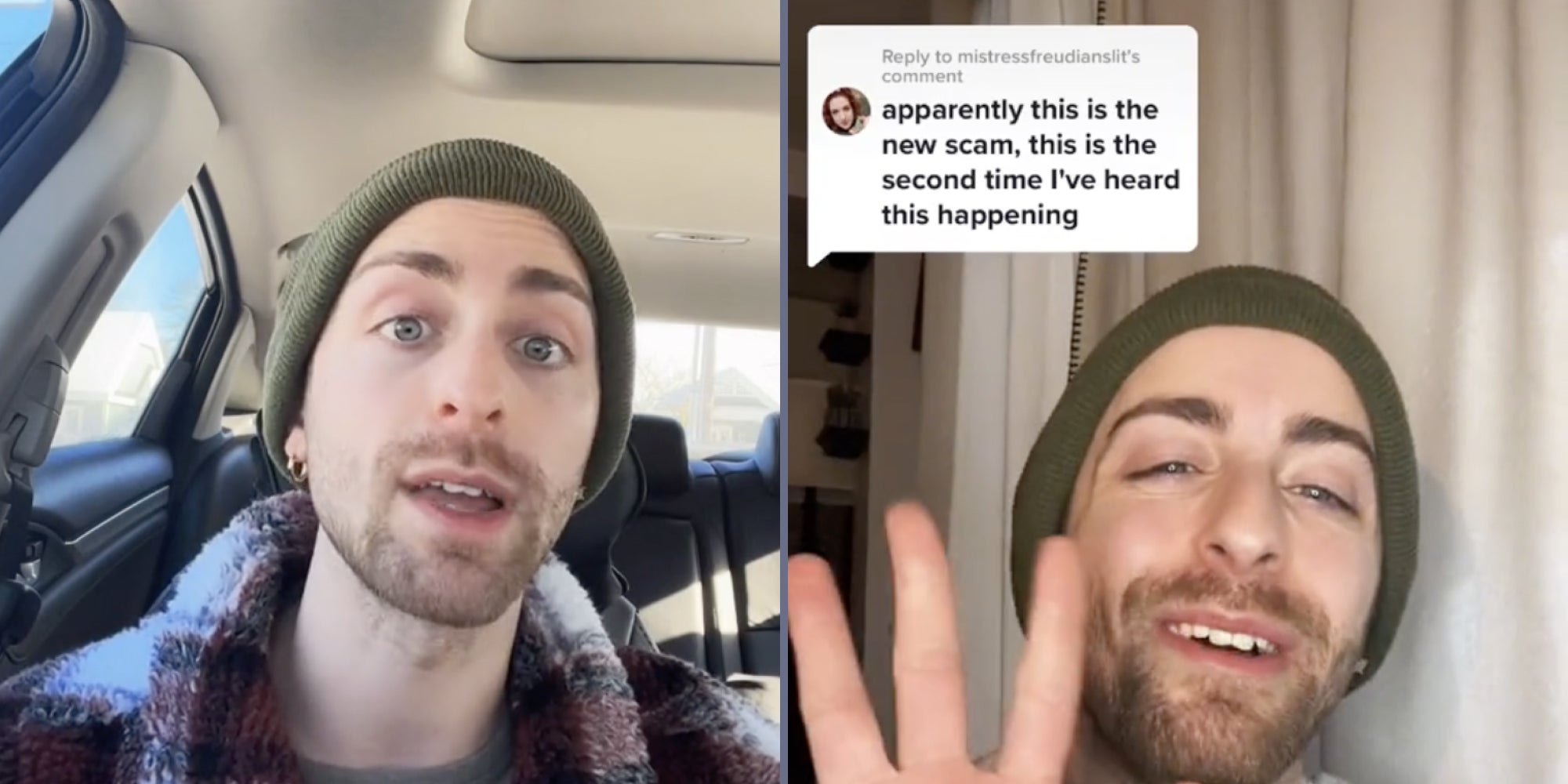 Man speaking inside of a car.