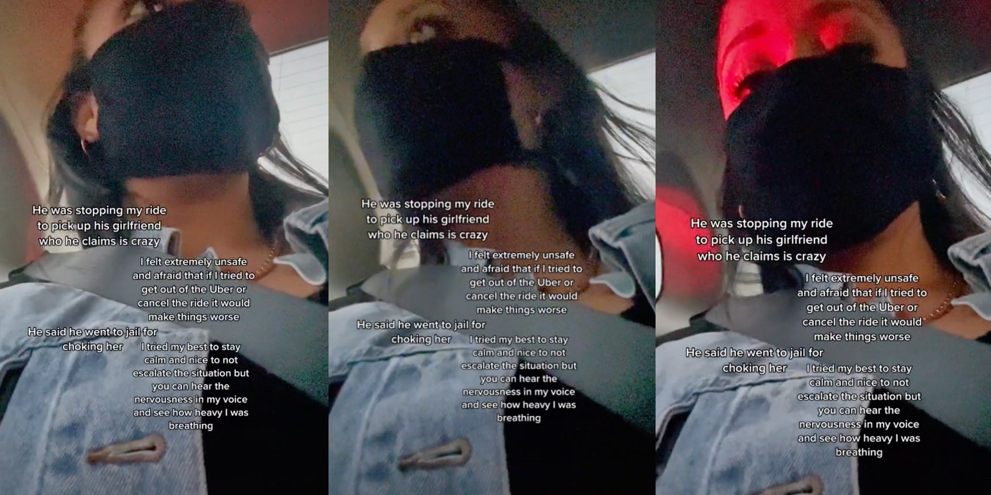 Masked woman sits in an Uber