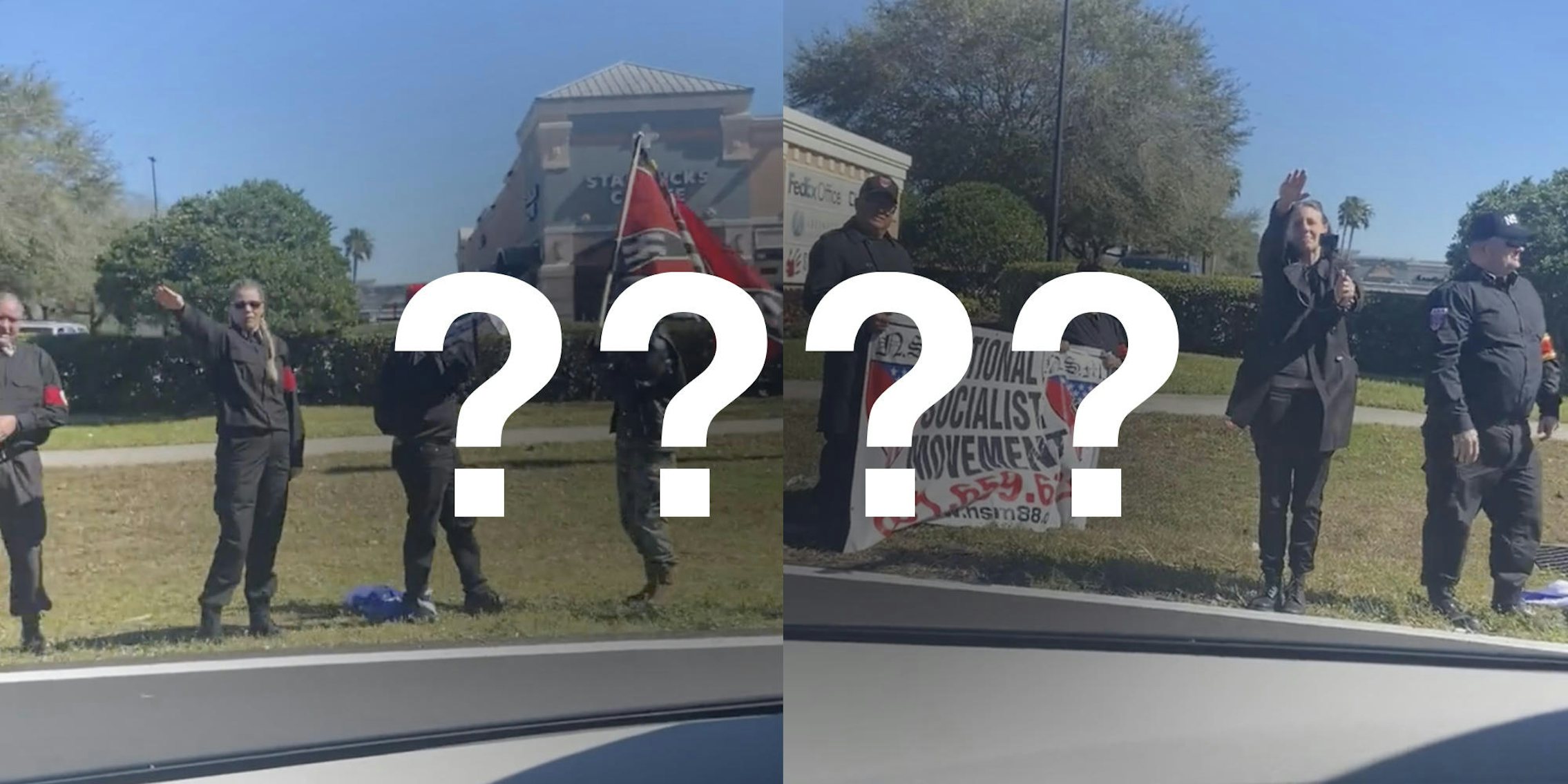 a nazi rally with question marks overlaid on top