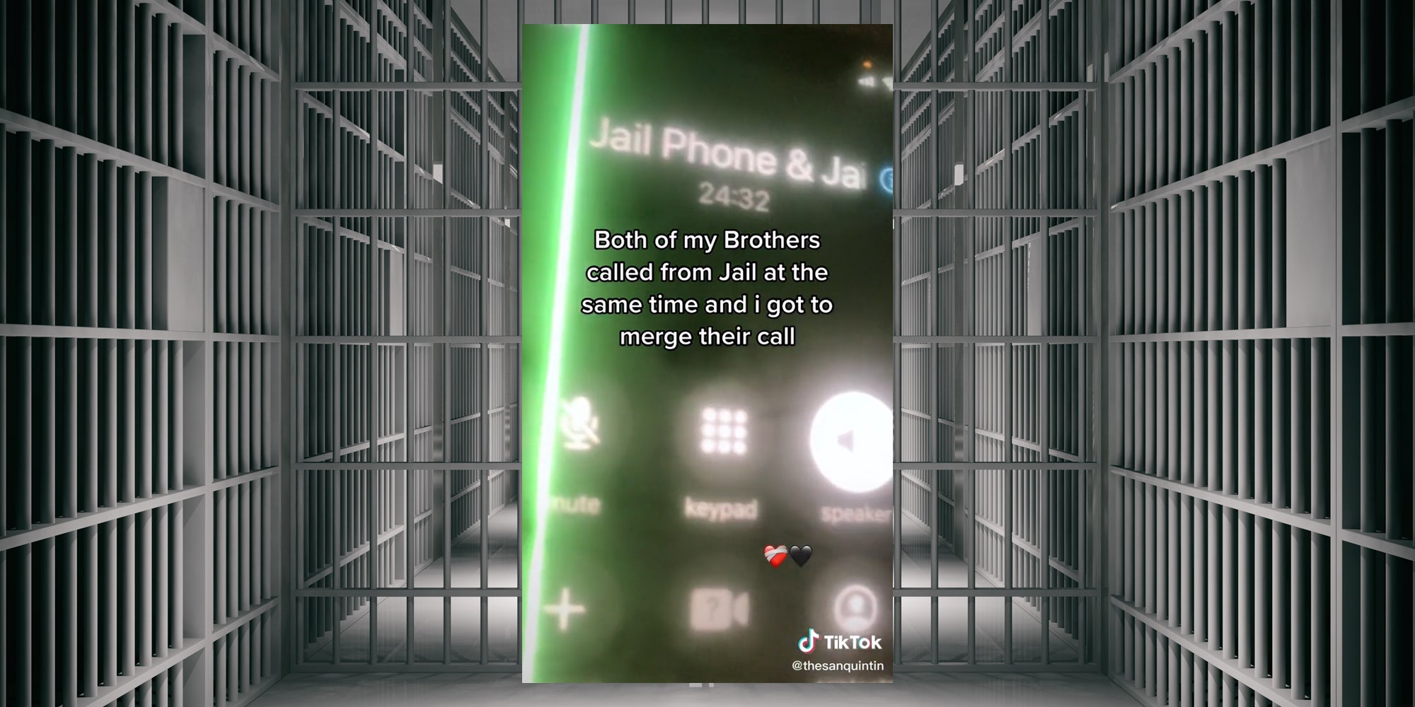 prison with inset of Jail Phone & Jail Phone on phone call, caption 'Both of my brothers called from jail at the same time and i got to merge their call'