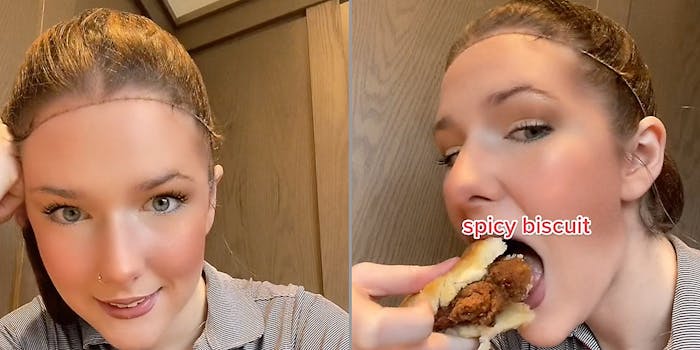 A girl eating a sandwich.