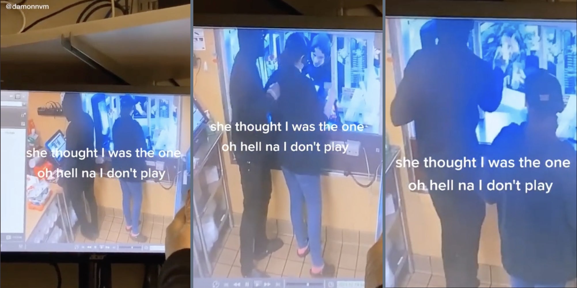 Security camera footage of a Dunkin' drive-thru.