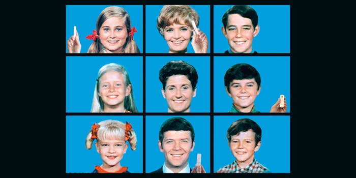 brady bunch opening theme but four of them are holding covid tests