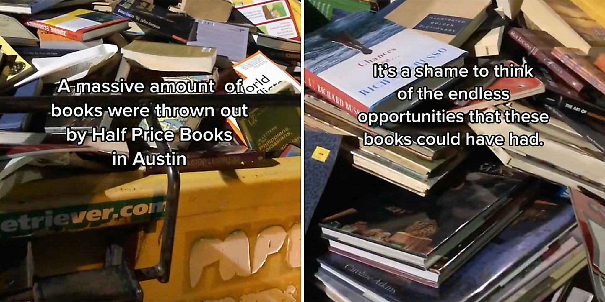 ‘Could have been used or donated’: TikToker finds ‘massive amount’ of books thrown out while dumpster-diving at Half Price Books in viral video