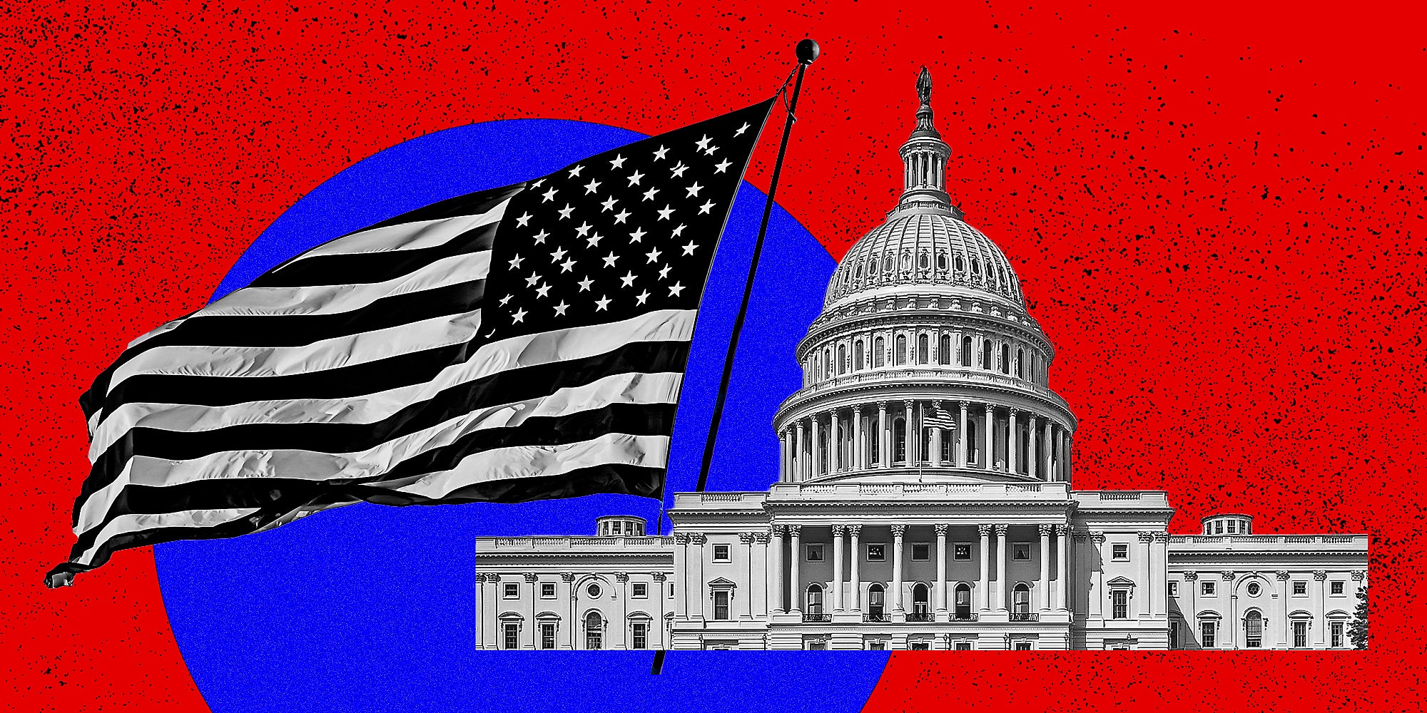 An American flag and the US Capitol.