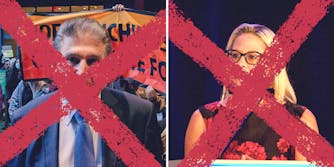 photos of Joe Manchin and Kyrsten Sinema with red marker Xs drawn on them