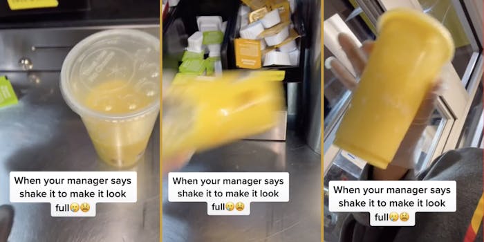 McDonald's worker shakes half-full drinks to make them appear full in viral TikTok.