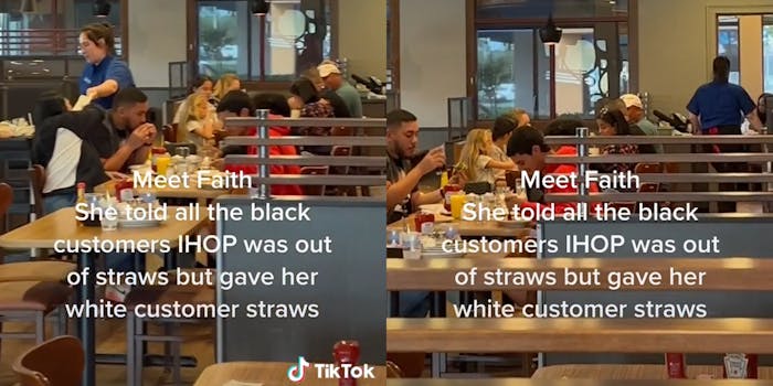 IHOP restaurant with caption "Meet Faith She told all the black customers IHOP was out of straws but gave her white customer straws"
