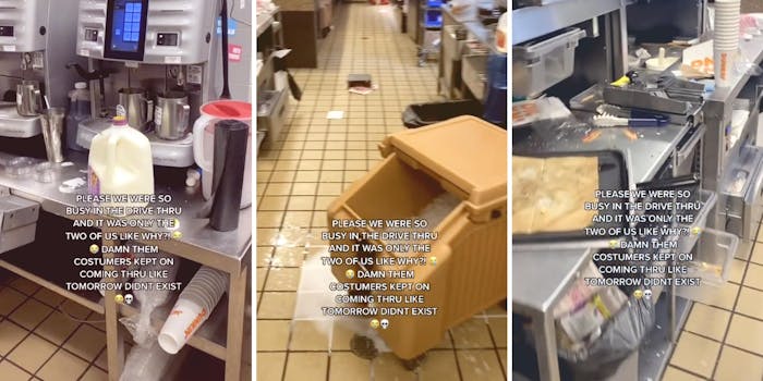 three photos of a dunkin workplace absolutely trashed