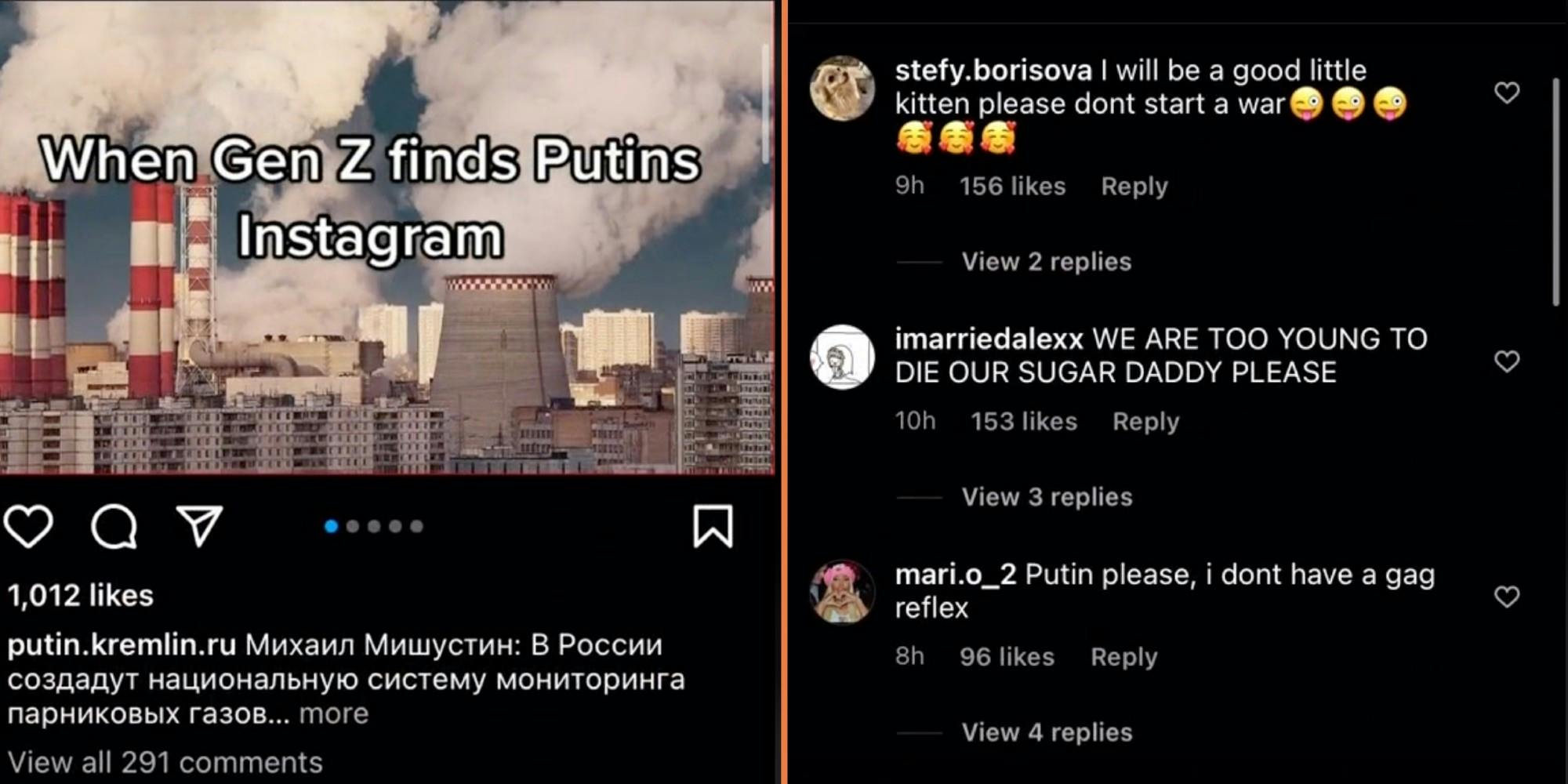  Thirst remarks under Vladimir Putin Instagram page.