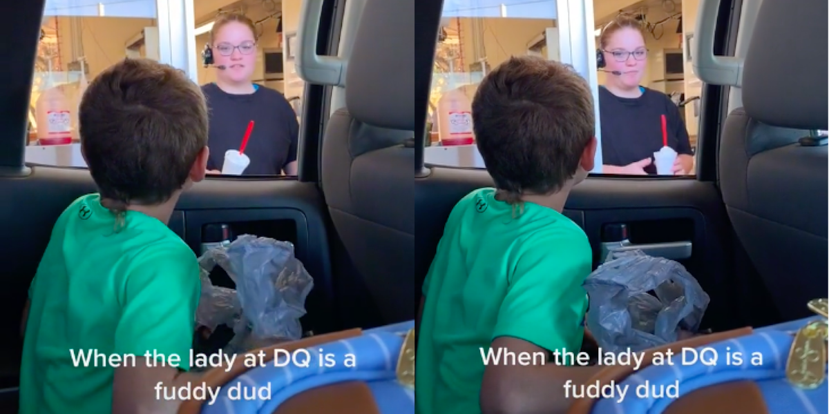 Kid talking to a drive-thru employee