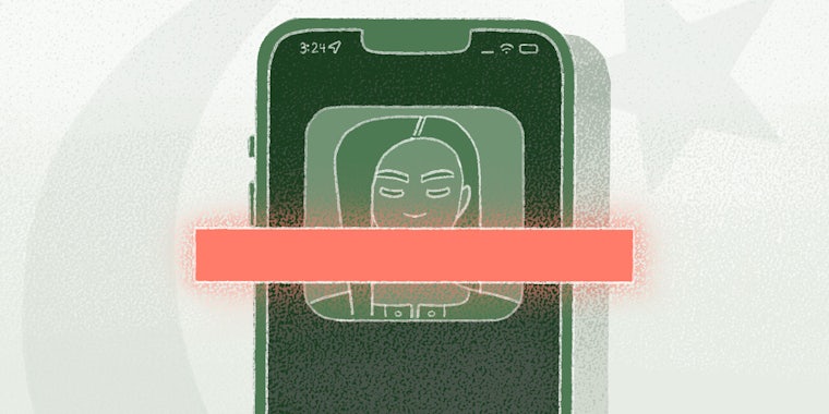 illustration of a woman avatar on a smarphone screen with a censor bar censoring her mouth