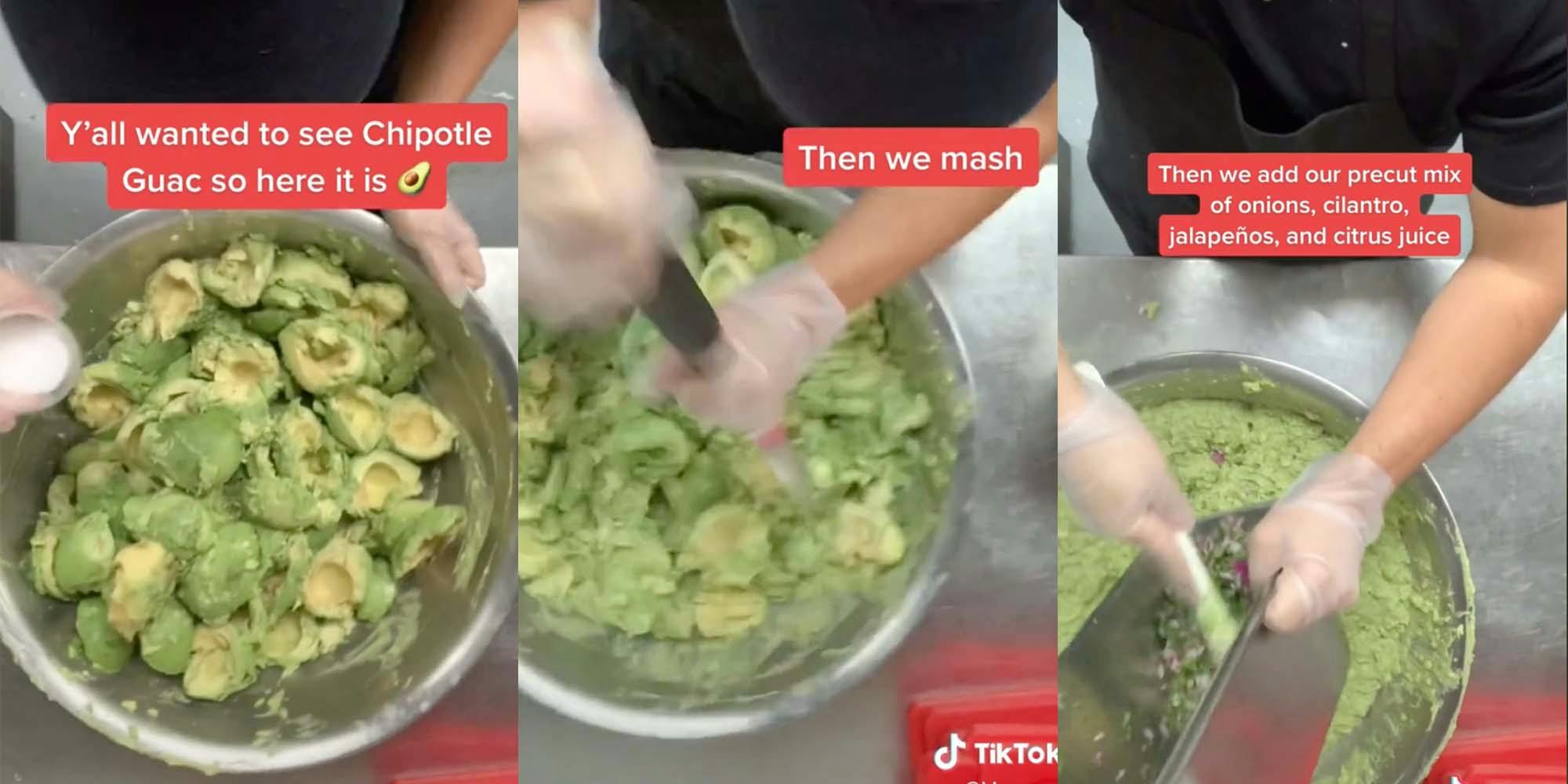 A TikToker who works at Chipotle shows how the restaurant makes guacamole.