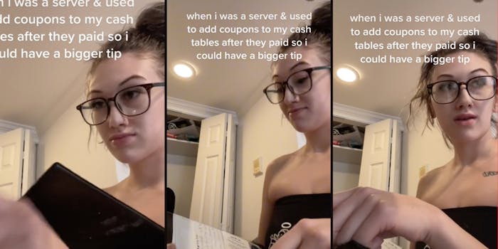 Former server says she used to add coupons to cash tables for bigger tips in viral TikTok.