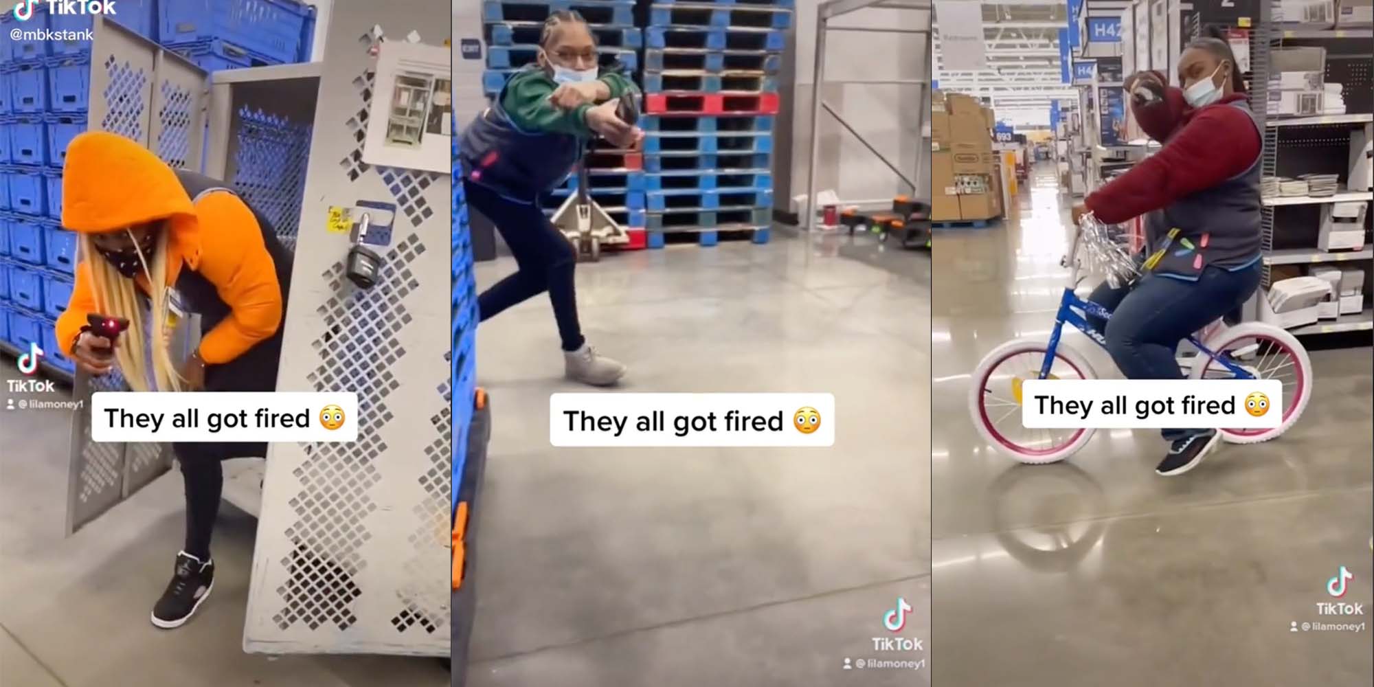 A TikTok shows Walmart employees holding price scanners like guns.