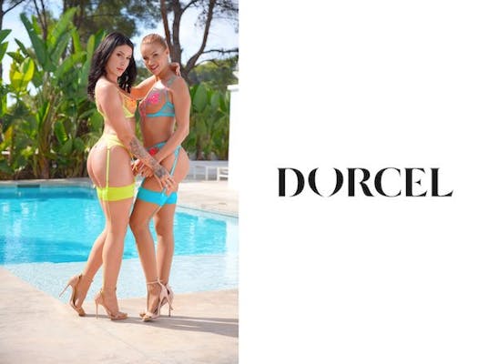Dorcel Club Logo two girls by pool