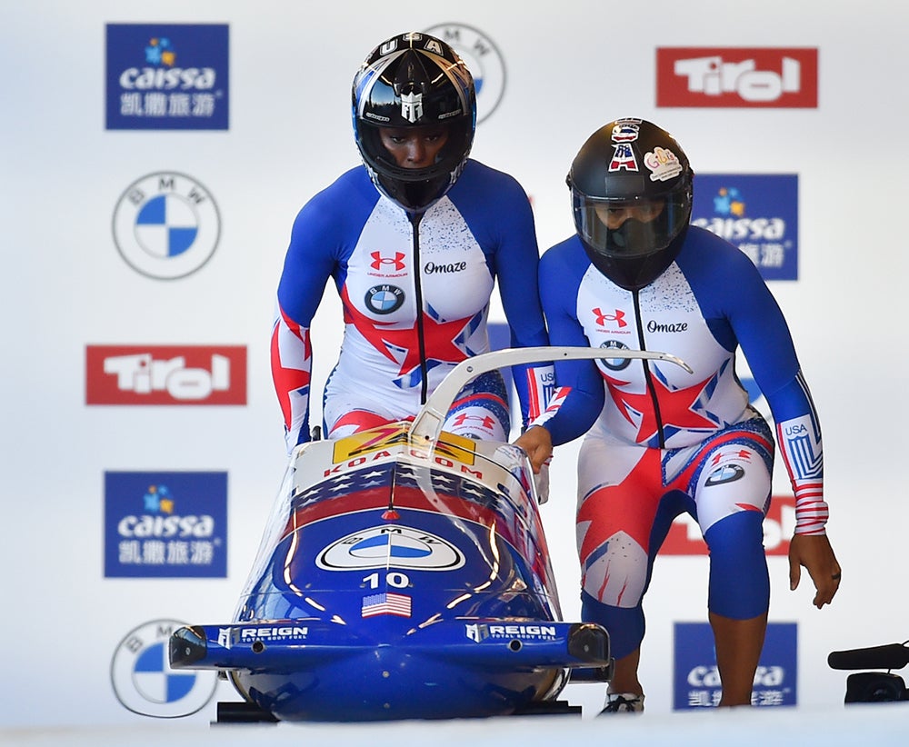 two women start bobsled run