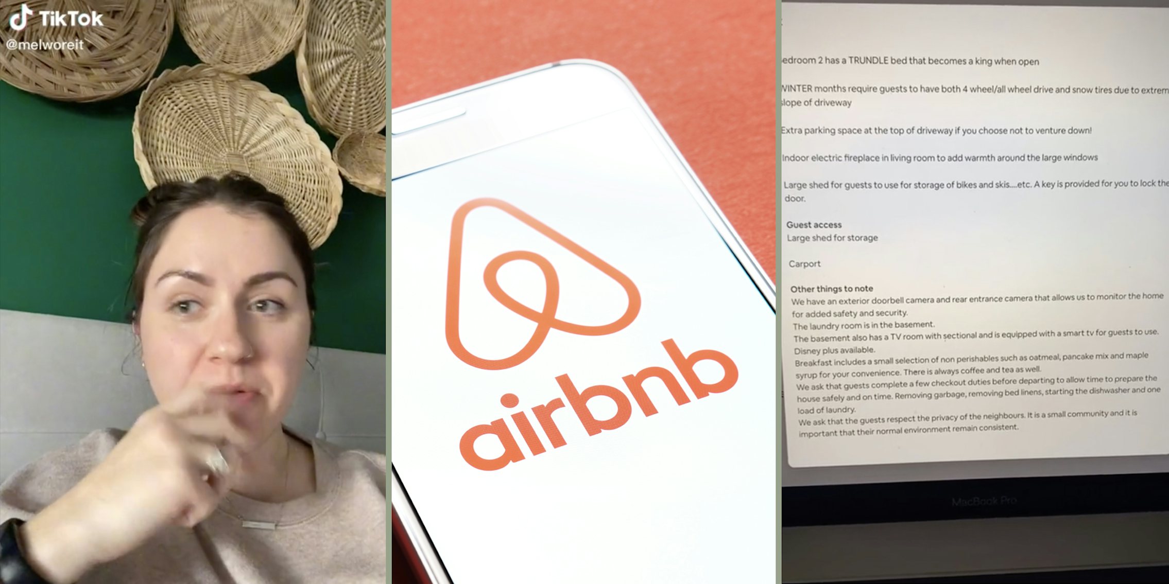 Woman (L), Airbnb logo (M) Cleaning rules for Airbnb (R)
