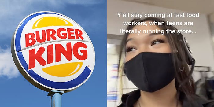 A Burger King sign (L) and a girl (R).