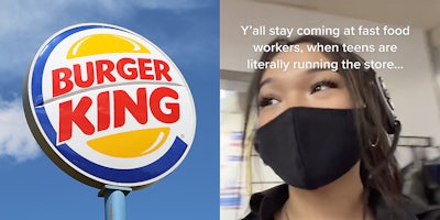 A Burger King sign (L) and a girl (R).
