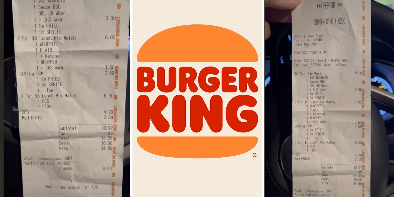 burger king receipt (l) (r) burger king logo (m)