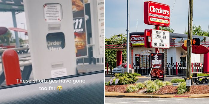 A drive thru and a Checkers fast food sign.