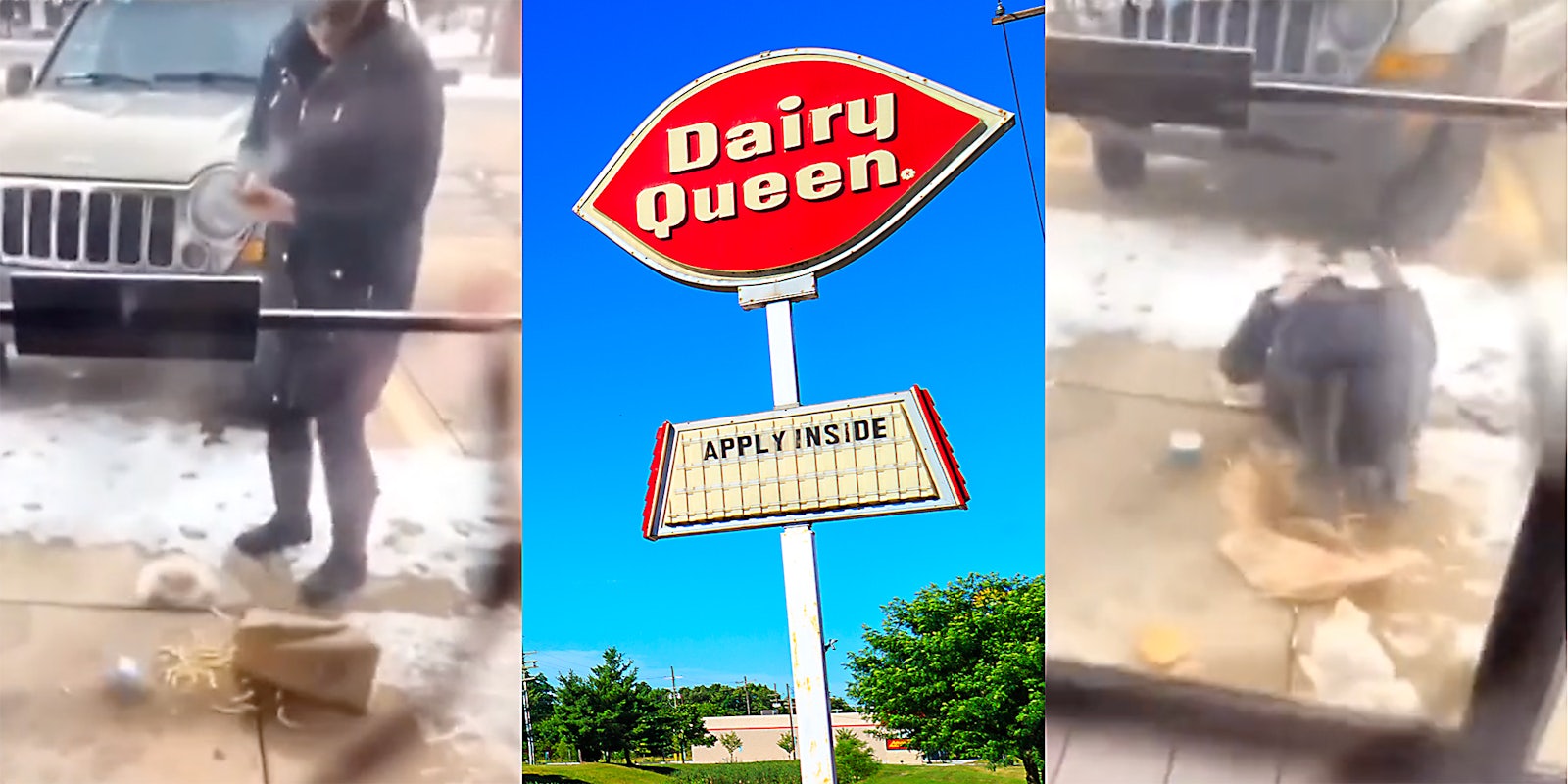 A woman slipping on fast food.