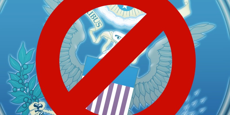 seal of the united states with a cancel sign on top of it