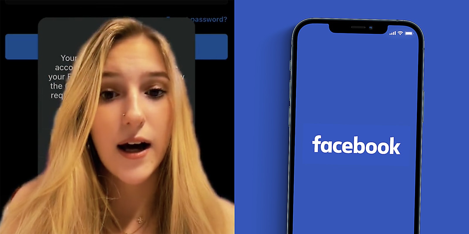 A girl talking into camera (L) and a cell phone (R).