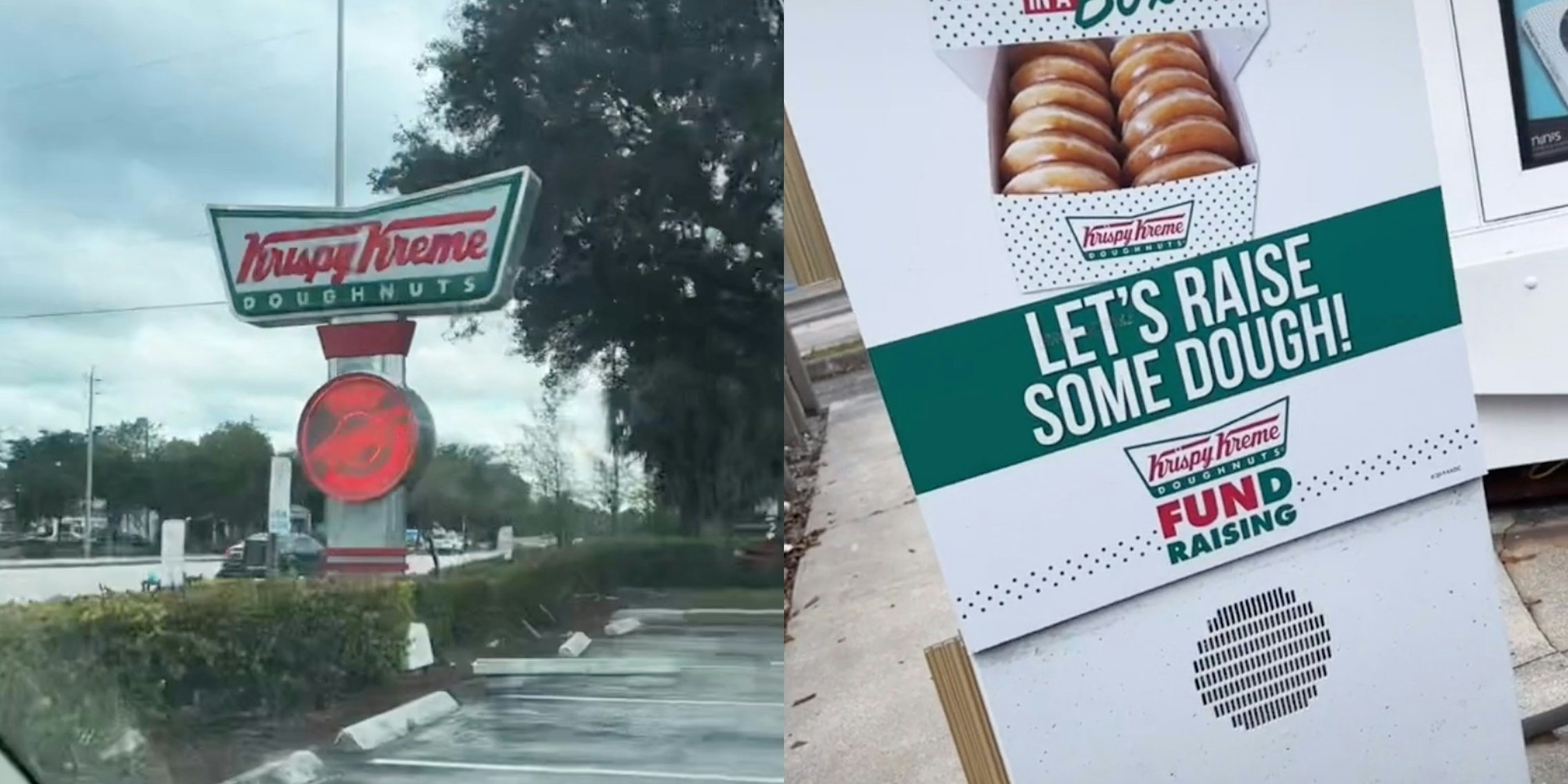 Krispy Kreme 'Hot Light' (L), Krispy Kreme drive-thru (R)