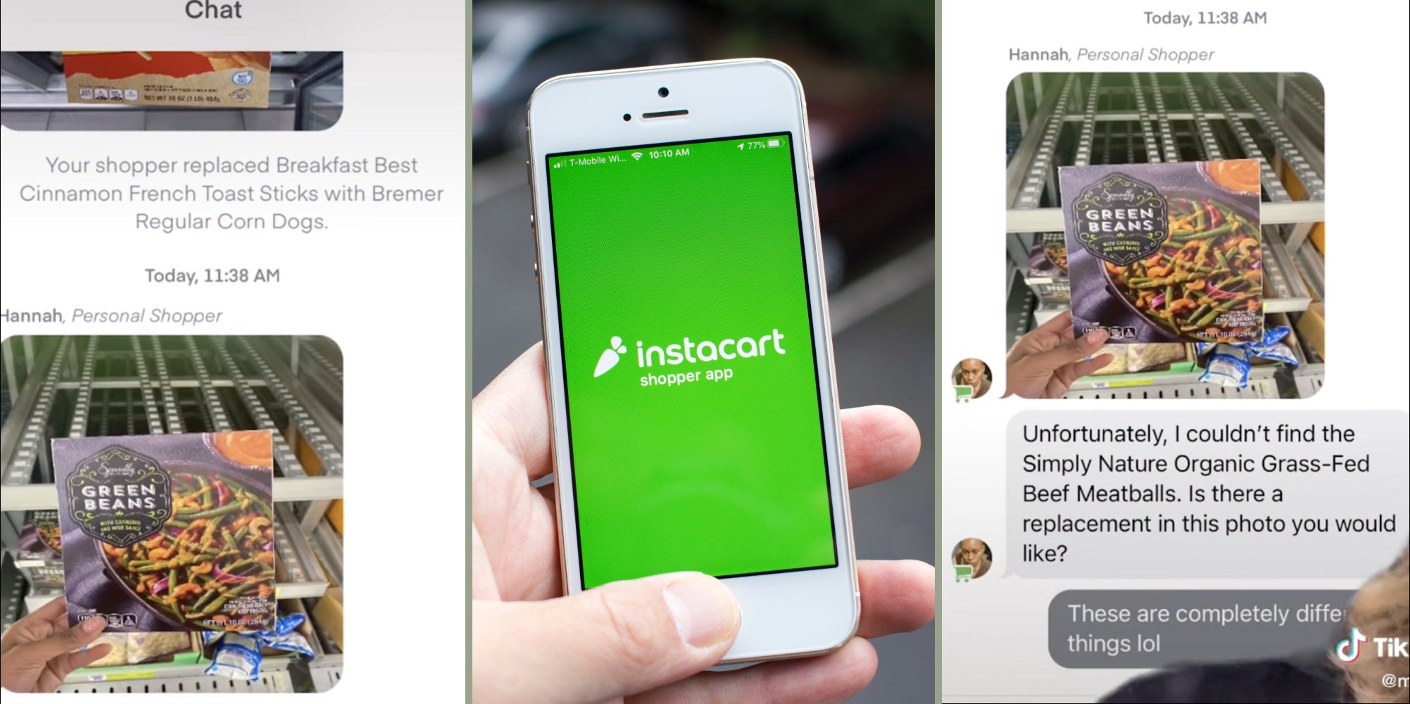Messages with Instacart worker (L, R), Instacart app (M)