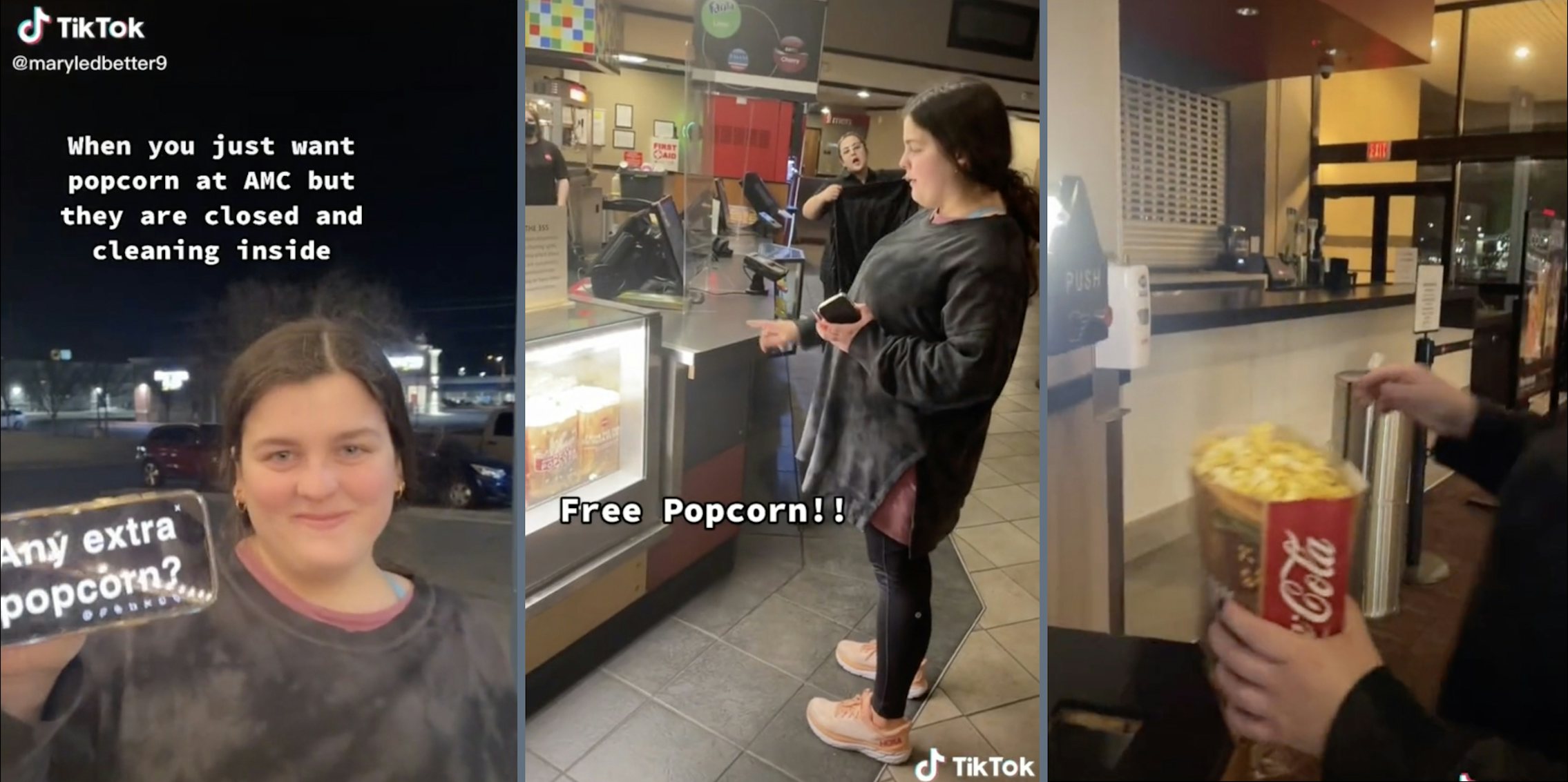 TikToker Gets Free Popcorn From AMC Movie Theater