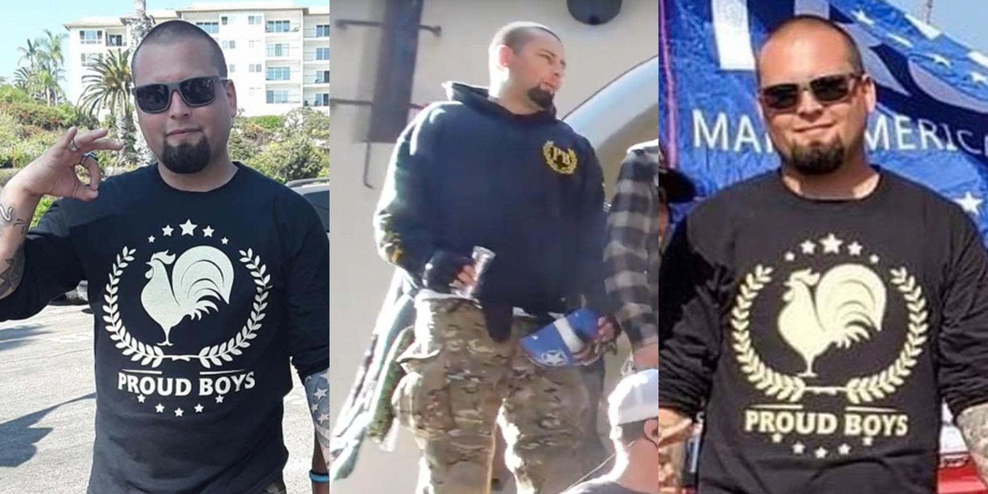 adam kiefer making "ok" symbol and wearing Proud Boys clothing