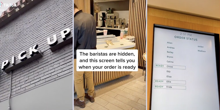The baristas are hidden, and this screen tells you when your order is ready