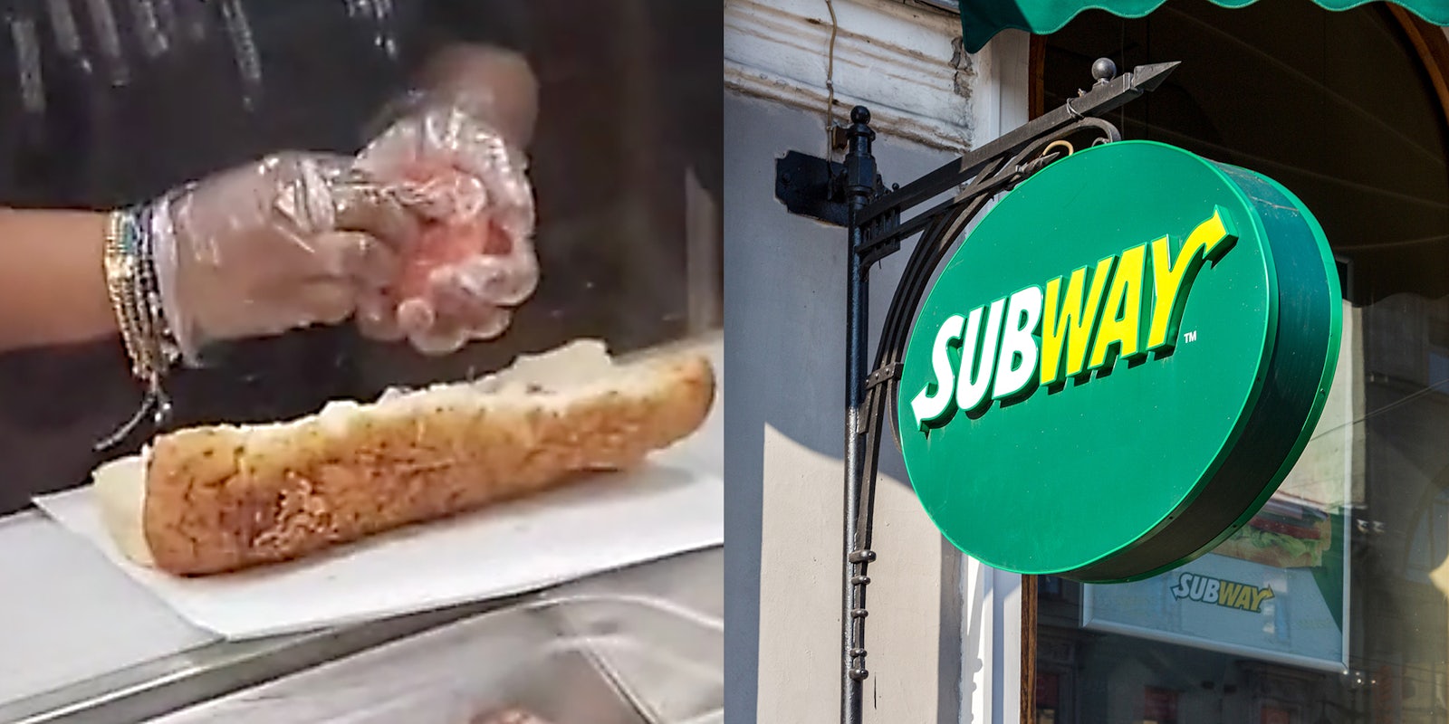 A Subway worker making a sandwich.