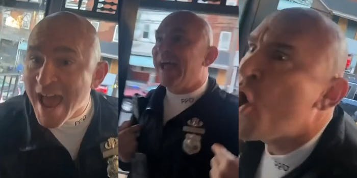 police officer yelling and making faces