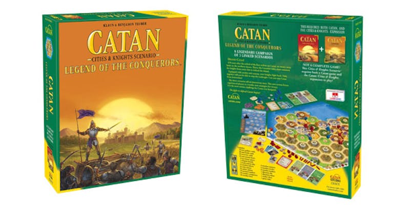 Settlers of Catan scenario Legend of the Conquerers front and back of game