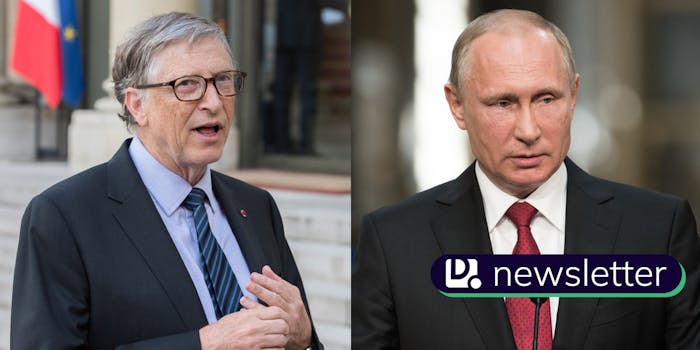 A side by side of Bill Gates and Vladimir Putin. The Daily Dot newsletter logo is in the bottom right corner.