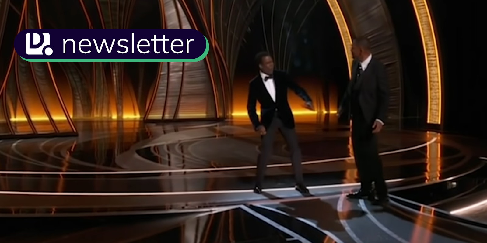 Will Smith slapping Chris Rock at the Oscars, known as 'the Slap.' The Daily Dot newsletter logo is in the top left corner.