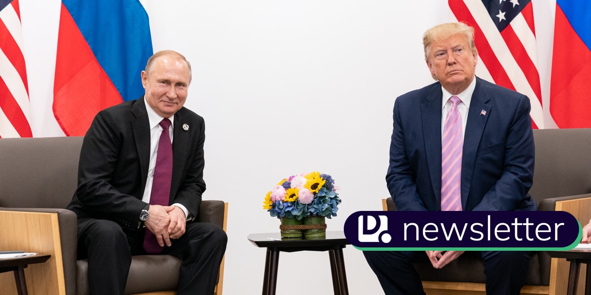 Vladimir Putin and Donald Trump sitting on chairs. In the lower right corner there is a Daily Dot newsletter logo.