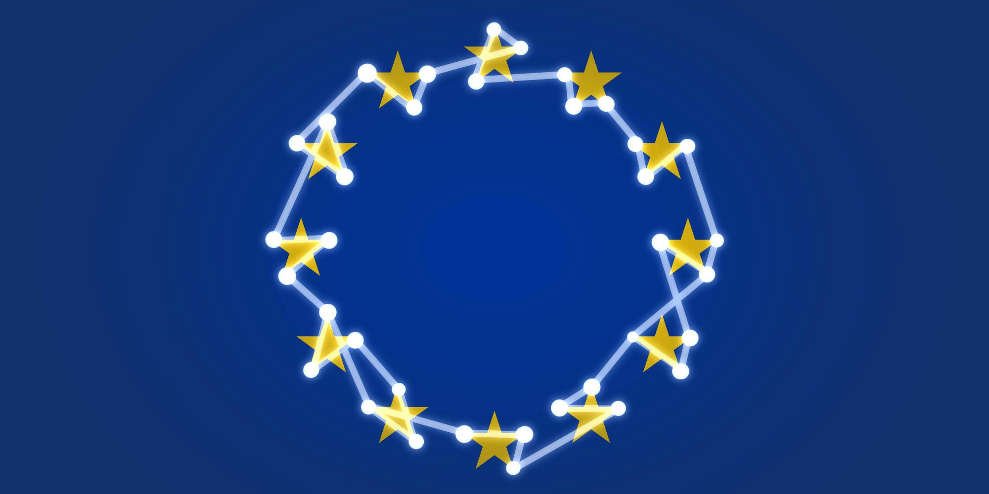 illustration of EU flag with facial recognition dots