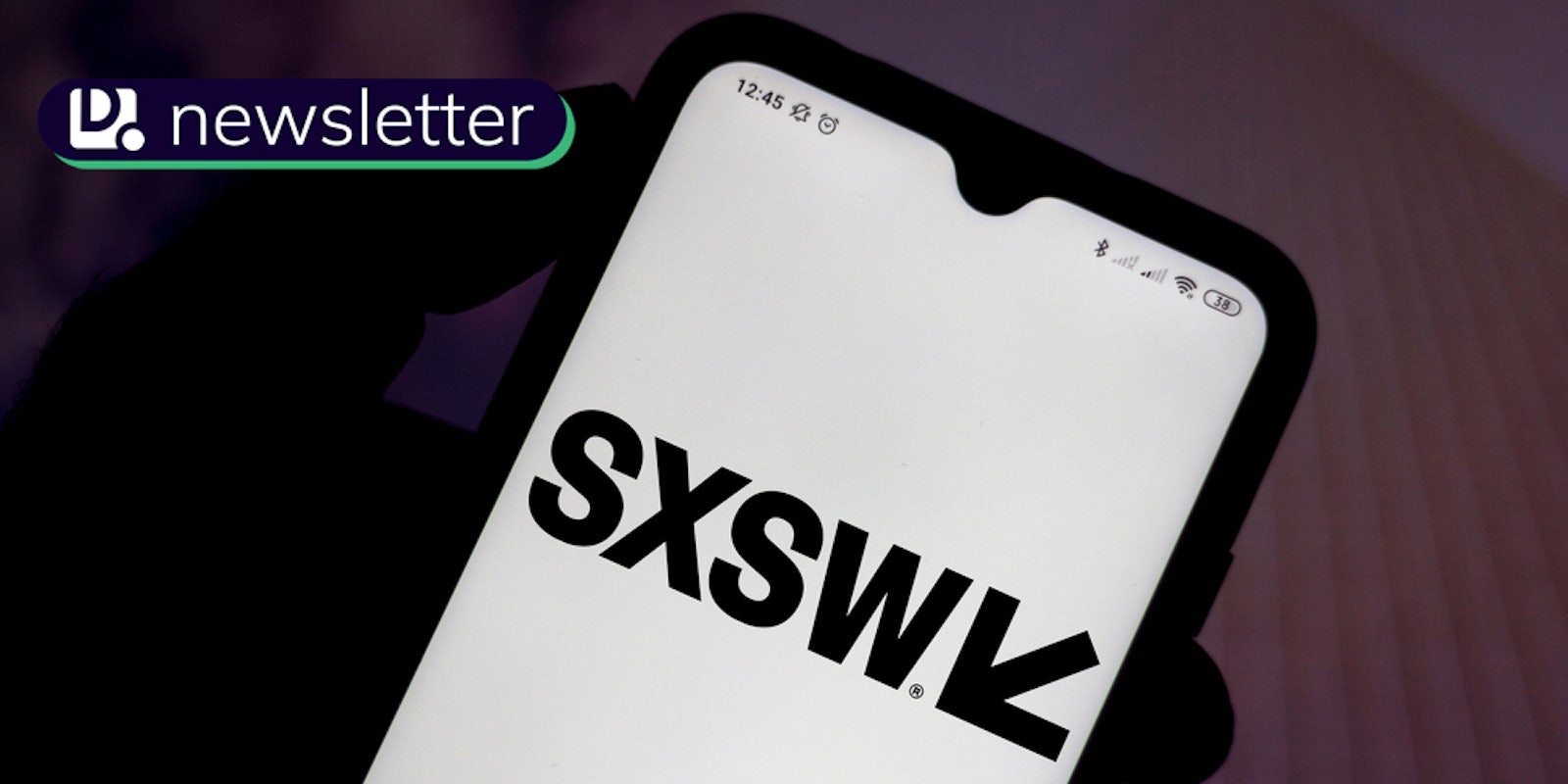 In this photo illustration the South by Southwest (SXSW) logo seen displayed on a smartphone screen. The Daily Dot newsletter logo is in the top left corner.