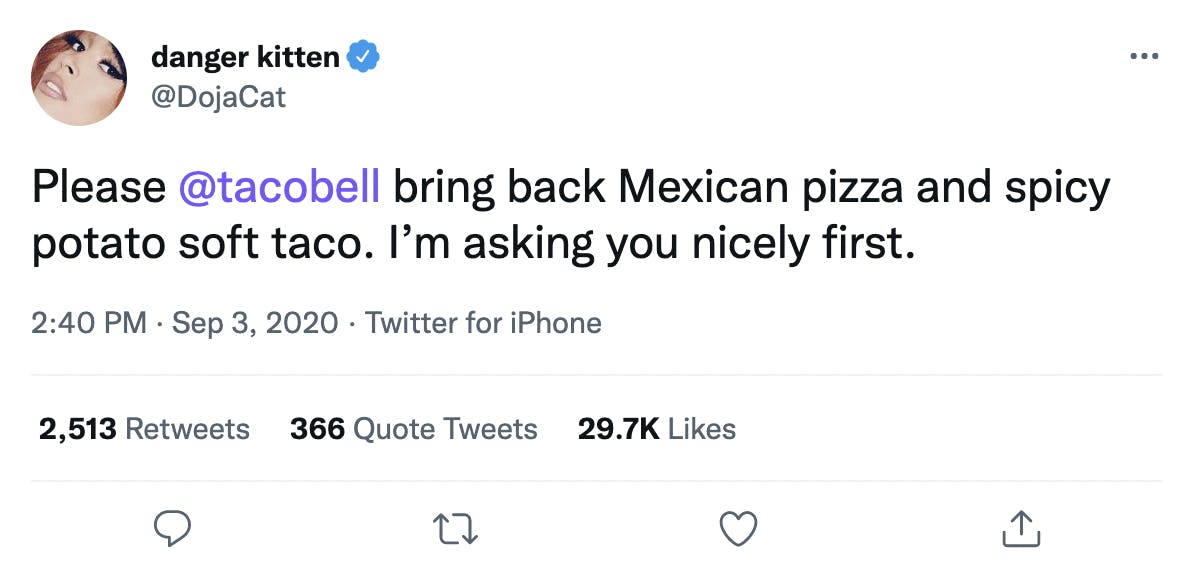 doja cat taco bell tweet