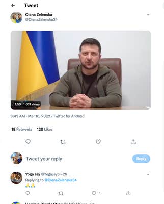 First Lady Zelenska twitter account being impersonated