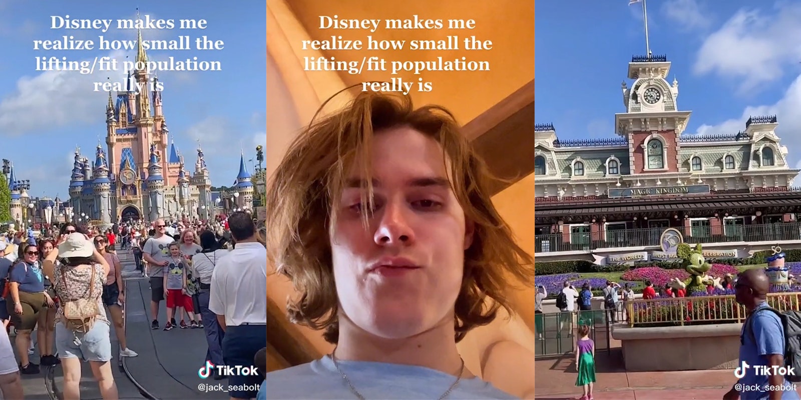 Magic Kingdom (l&r) young man with 'Disney makes me realize how small the lifting/fit population really is' (c)