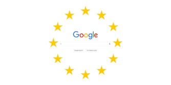 Google search field encircled by EU stars