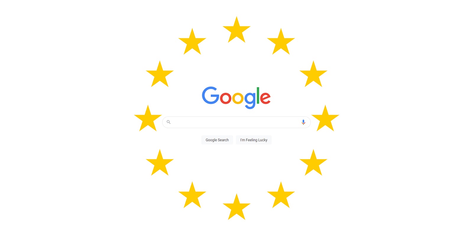 Google search field encircled by EU stars