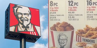 KFC shutterstock image (l) KFC menu pricing (r)